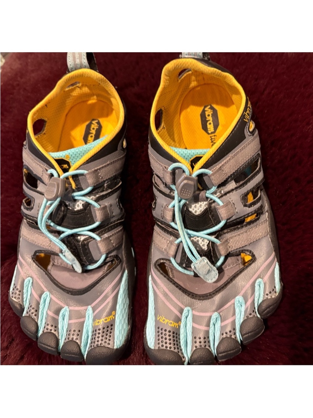 Vibram FiveFingers Gray Aqua Yellow Minimalist Toe Shoes